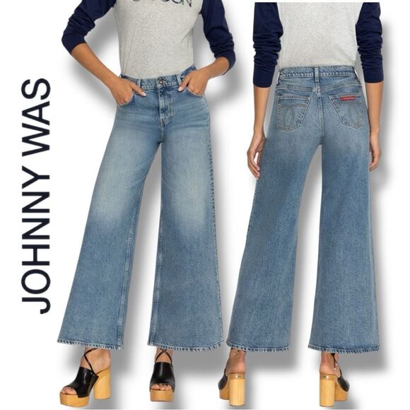 JOHNNY WAS Mademoiselle Blue Gray Wash Wide Leg Jeans in the Size 32 - Picture 1 of 12